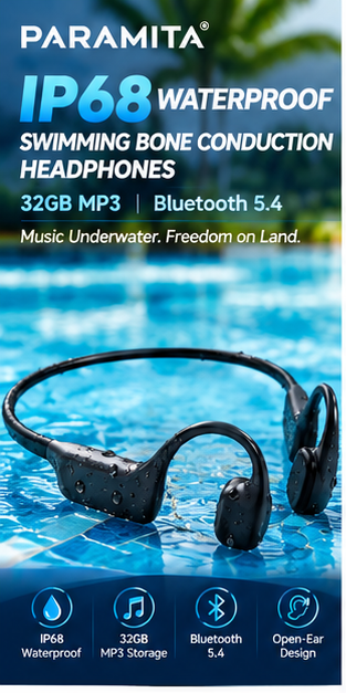 IP68防水対応、骨伝導方式の水泳用ヘッドホン。32GBのM - Bone Conduction Running Headphones のレビューと価格