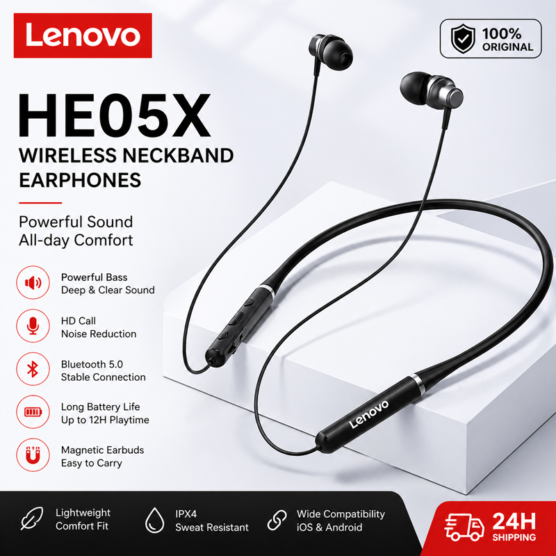100% オリジナルレノボ HE05X Bluetooth  - Magnetic Neckband Sports Earphones のレビューと価格